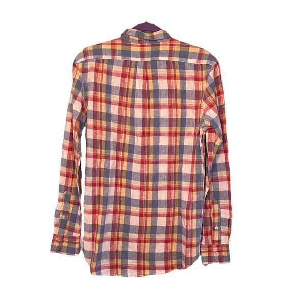 Old Navy Classic Slim Fit Tartan Plaid Button Down Shirt Red Yellow Blue Knit S - Picture 2 of 5